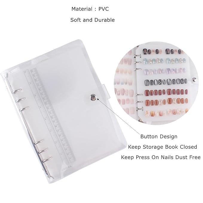 MZCMSL 1pc Press On Nail Organizer, Nail Storage Display Packaging (included 6pcs inside pages), Keep Press On Nails Organized with 4 Sheets(120pcs) Adhesive Double Sided Tapes