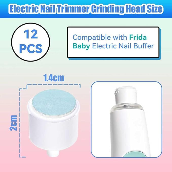 Replacement Pads Compatible with Frida Baby Electric Nail Buffer, 12 Pieces Baby Nail Trimmer Pads Grinding Heads Suits to Newborn and Adults (6-12, 12+ Months)