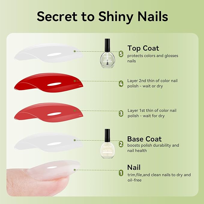 Base and Top Coat Nail Polish Quick Dry,16.5ml Large capacity Basic Nail Polish Set Fast Dry Air, High-Glossy Shiny, No U V Light Needed for Women Salon DIY Nail Art