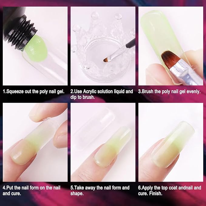 8 Colors Polygel Nail Luminous Poly Gel Nail Kit, Nail Extension Poly Gel Glow In The Dark Builder Gel for Nails Art Professional Neon Manicure Polygel Nail for Women DIY