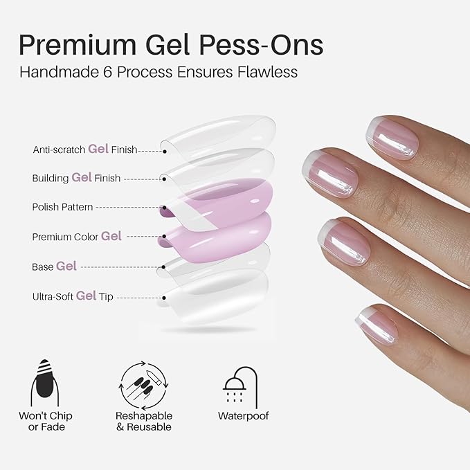 White Chrome French Tip Press on Nails Short - SHANGMENG Soft Gel Press on Nails Square for Women Gift, Glossy Glue on Nails in 16 Sizes - 32 Reusable Fake Nails Kit with Glue, Aurora French