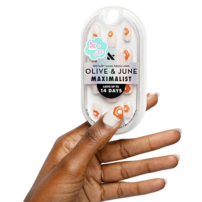 Olive & June Maximalist Instant Mani Press-On Nails (Glue) | 42 Fake Nails, 21 Sizes | Non-Toxic, Long-Lasting Big, Bold Gorgeous Realistic Look | Salon-Quality | Short, Round | Puffy Bubble Flowers