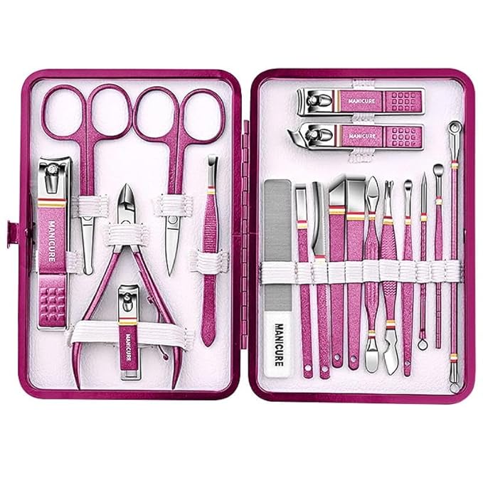 Manicure Pedicure Set, 19-Piece Premium Stainless Steel Grooming Kit Crafted with Care – Professional Nail Clippers & Tools with Travel Case for Men & Women
