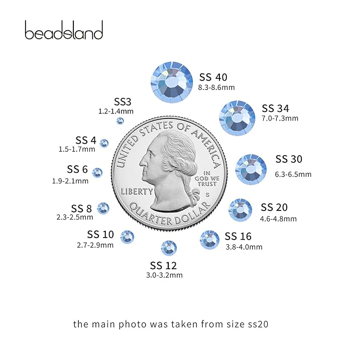 Beadsland Flat Back Crystal Rhinestones Round Gems for Nail Art and Craft Glue Fix, Light Blue, 3.0-3.2mm, SS12/1440pcs