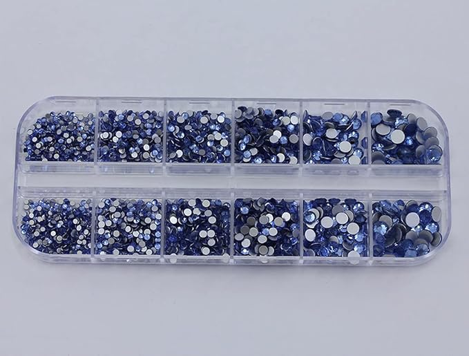 Over 2100 Pieces Blue Sapphire Lt Flat Back Glass Rhinestones Crystals for Nail Art Kit 6 Sizes (1.4mm - 4.8mm)