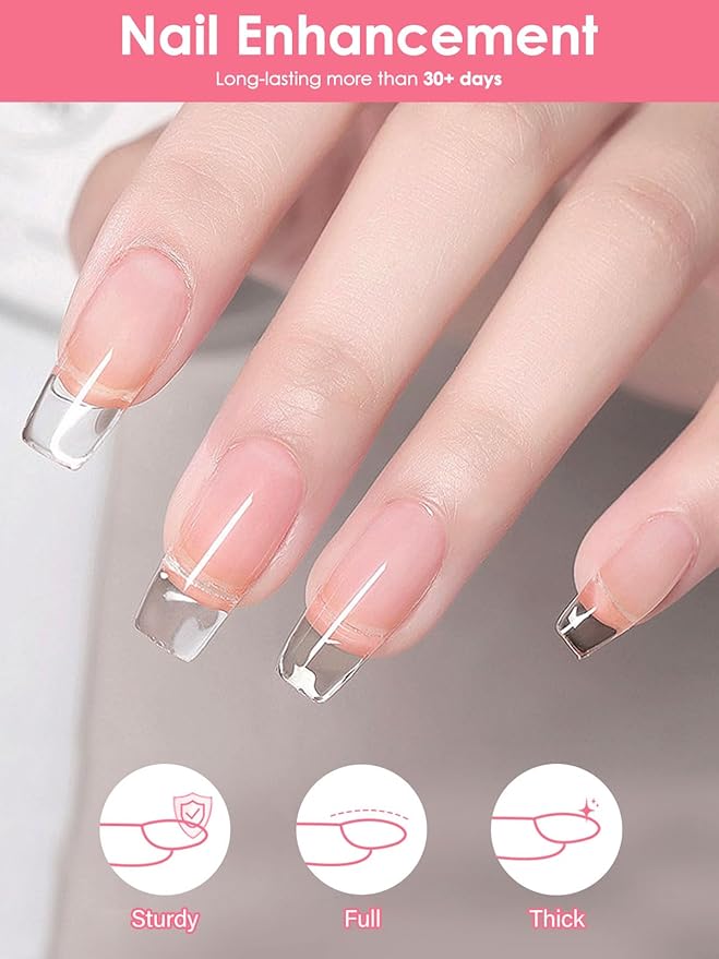 100g Builder Gel for Nails, EBANKU 7 in 1 Clear Builder Nail UV Gel Strengthener Nail Enhancement Building Apex Rhinestone Glue in a Bottle Base Polish Coat for Extension DIY Salon Home