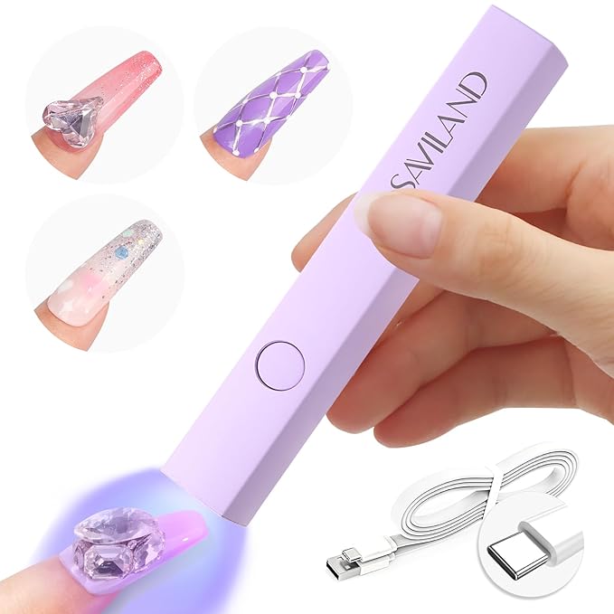 SAVILAND Handheld UV Light for Nails: 3W Portable Mini UV Flash CureLight for Gel Nail Sticker LED Gel Nail Lamp 180mAh Rechargeable Flashlight Type-c Gel Nail Dryer Home DIY Nail Flash Cure Light