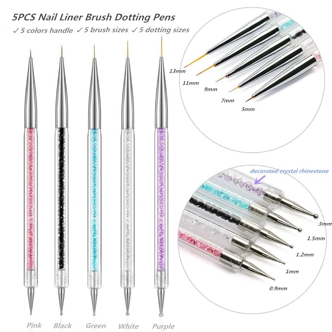 5PCS Dual Tipped Nail Art Sculpture Pen & 5PCS Nail Dotting Pens with Liner Brushes