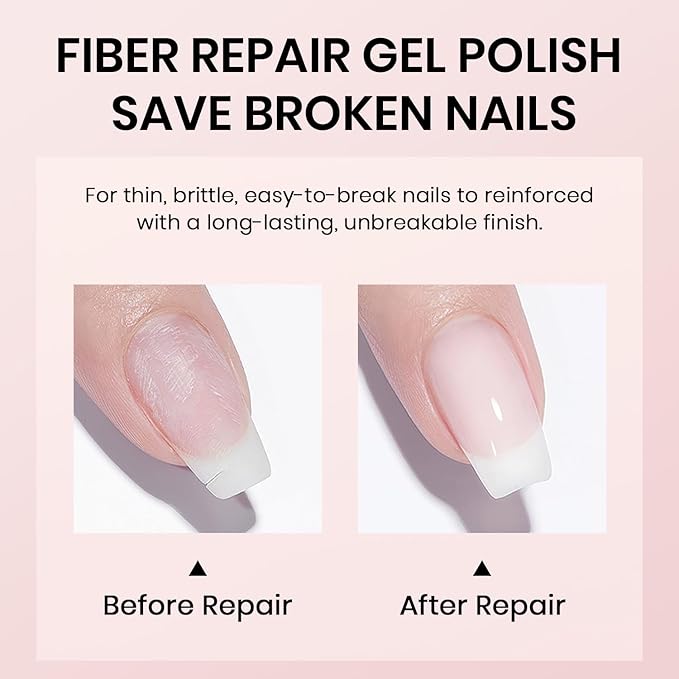 RARJSM Nude Milky White Fiber Glass Rubber Base Gel Nail Polish for Repair Broken Nails Strengthener Gel Base Coat Transparent Brush on BuildingGel in a Bottle Soak Off UV LED Curing Requires 15ml