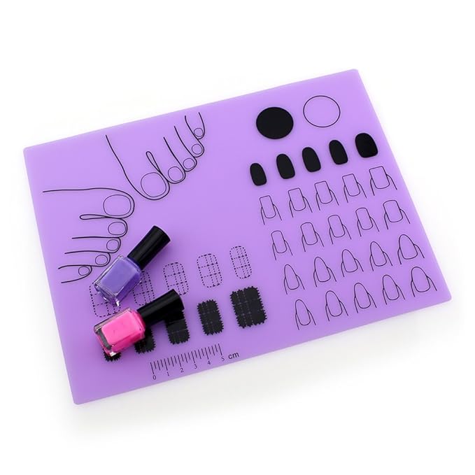 Nail Art Stamping Mat Silicone Workspace Stamping Plate Nail Polish Coloring Practice Pad Nail Sticker Guide Printing Transfer Table Cover Palette Tools Manicure Mat (B Type) (Purple)