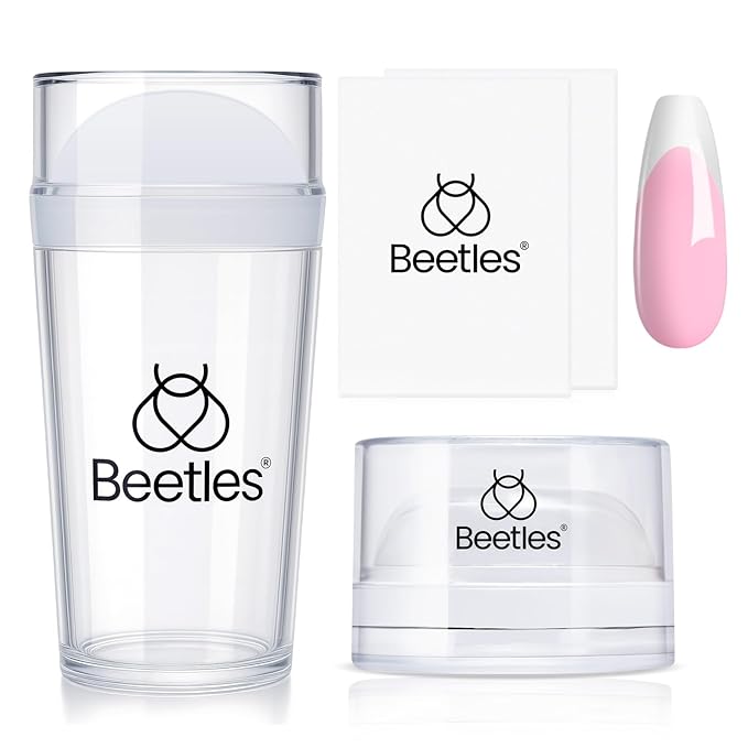 Beetles French Tip Nail Stamp Tool 4Pcs Short Clear Silicone Nails Stamping and Long French Tip Stamper with Nail Scraper Art Tips Printing Stamper Tool Set for Manicure Home DIY Salon