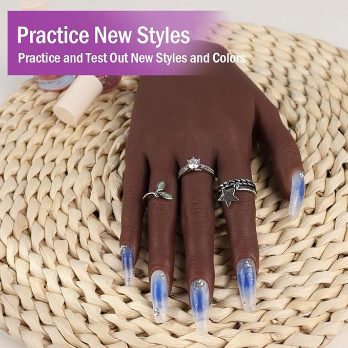 Practice Hand for Acrylic Nails Silicone Female Mannequin Life Size Hand with Insertable Nails for Nail Art Beginners/Nail Salon Artists Single Hand Color 6#