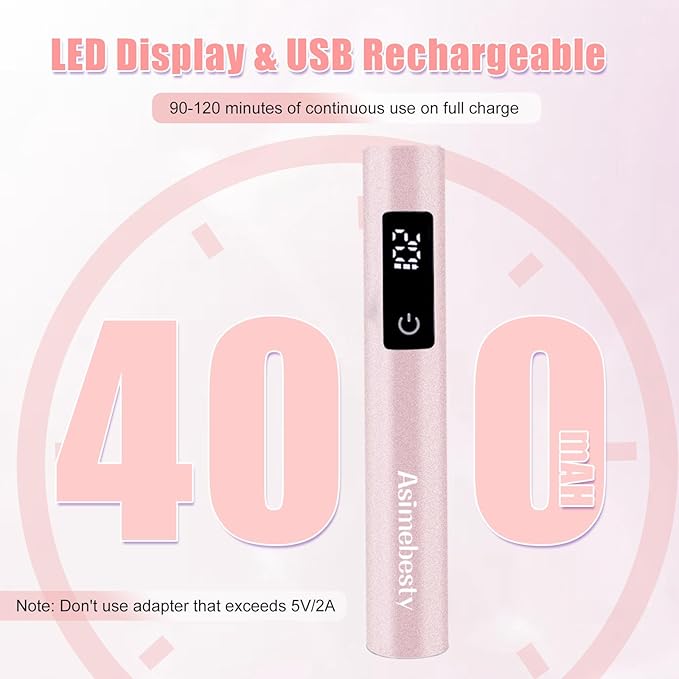 UV Light for Gel Nails, Mini UV Nail Lamp Hand held with Stand, Portable Small Nail Dryer Light for Gel Polish with 3 Timers, Rechargeable Cordless UV Light Nail for Fast Curing, Rose