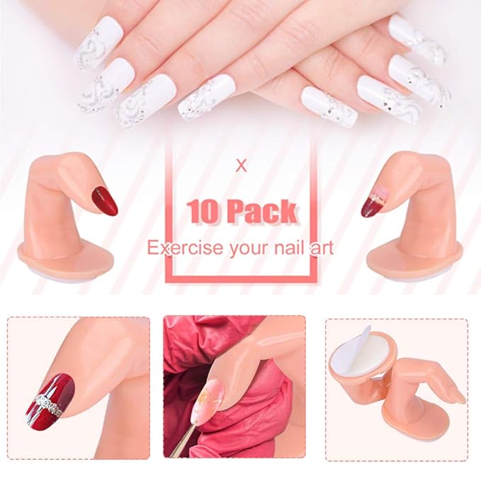 Practice Fingers for Acrylic Nails Gel Training Nail Art Practice Fingers Decoration Training Fingers, Plastic Fake Fingers with Nails, 10 Pack