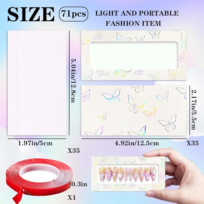71 Pcs Empty Press on Nails Packaging Box 35 Pcs White Background Papers and 1 Double Sided Tape, Empty Nail Package Box Set for Press on Nail Business (White)…