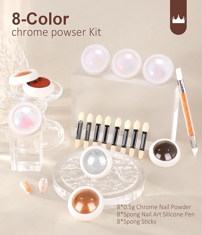 Mermaid Pearl Chrome Nail Powder: 8 Colors Mirror Effec Chocolate/Coffee/Copper Chrome Nail powder，Magic Mermaid Pink Chrome Nail Powder Pigment for Nail Art Design Home DIY（Purple/Green）