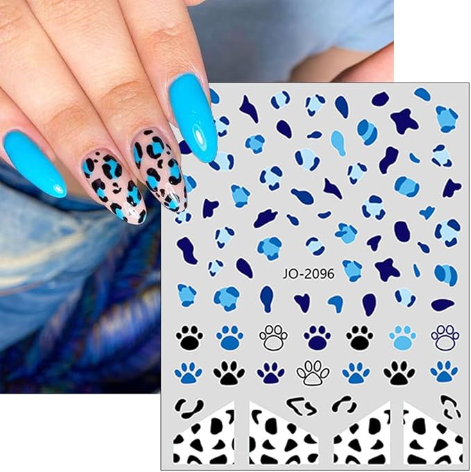 Leopard Nail Stickers for Nail Art,6Sheets Self-Adhesive Leopard French Nail Decals for Designer DIY Nail Art Supplies Pink Blue Brown Leopard Design 3D Nail Art Stickers for Women Girls Manicure Tips