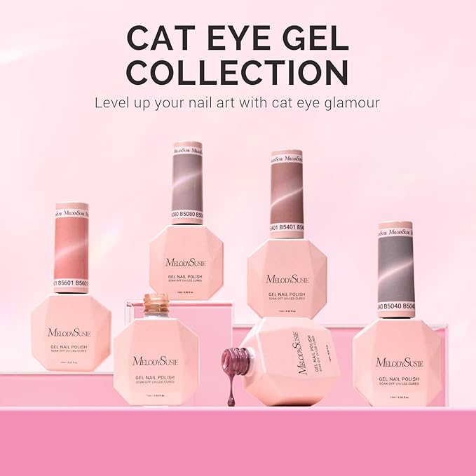 MelodySusie Glass Cat Eye Gel Nail Polish, Nude Pink Glitter Holographic Magnetic Nail Polish with Magnet, 0.5 Fl Oz UV Nail Polish for Nail Art Manicure Salon DIY at Home B5401