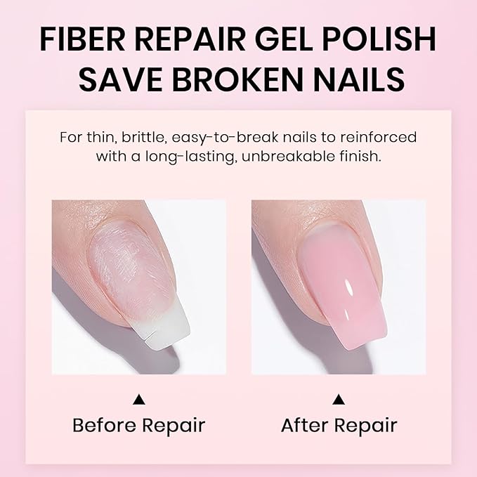 RARJSM Nude Sheer Candy Pink Fiber Glass Rubber Base Gel Nail Polish for Repair Broken Nails StrengthenerGel Base Coat Transparent Brush on Building Gel in a Bottle Soak Off Curing Requires 15ml
