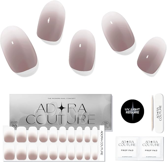 Semi Cured Gel Nail Strips with 20 Pieces - UV Gel Stickers, Manicure Kit, Easy Application Wraps Includes Prep Pads, Nail File, Wooden Stick - UV Light Required (Beige Cocoa)