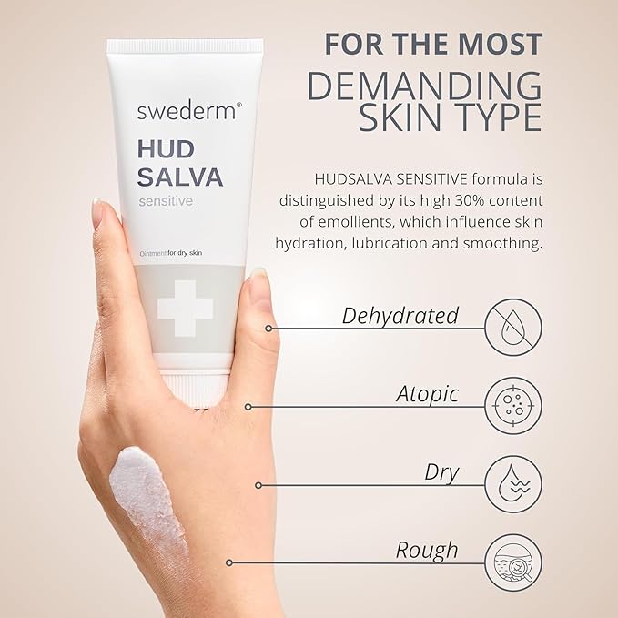 swederm Hudsalva Sensitive 3.38 Oz - Foot and Hand Eczema Cream - Healing Ointment with Glycerine - Full Body Moisturizer for Dry Skin and Callus - Quickly Absorbing - Made in Sweden