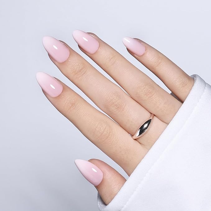 Pink Ombre Press On Nails - Pink Short Fake Nails, Almond Nude Press On Nails Reusable Stick On Nails in 16 Sizes, 32pcs False Nail Kit for Women & Girls(SoftPink Ombre)