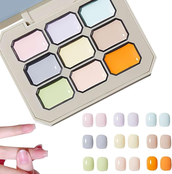 Creamy Colorful Nail Polish Set,Versatile Summer Colors Nine-Square Grid Solid Gel Glue Nail Polish,Long Lasting Solid Nail Polish Palette for Women/Girls/Friend DIY Home (03#, 3g* 9pcs)