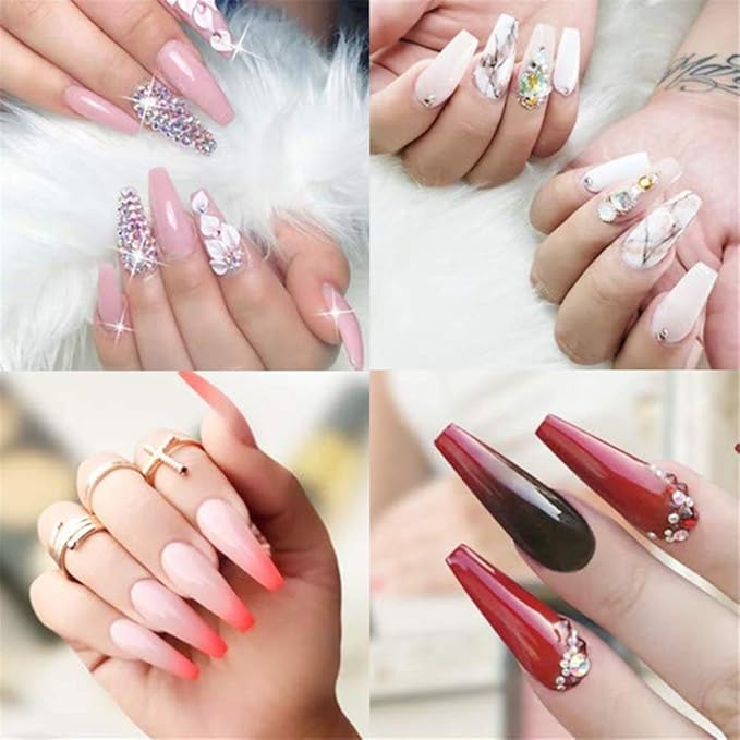600Pcs Long Coffin Fake Nails Clear Full Cover Acrylic False Nail The Non-Trace Ballerina Nail Tips 10 Sizes With Bags For Nail Salons And DIY Nail Art at Home