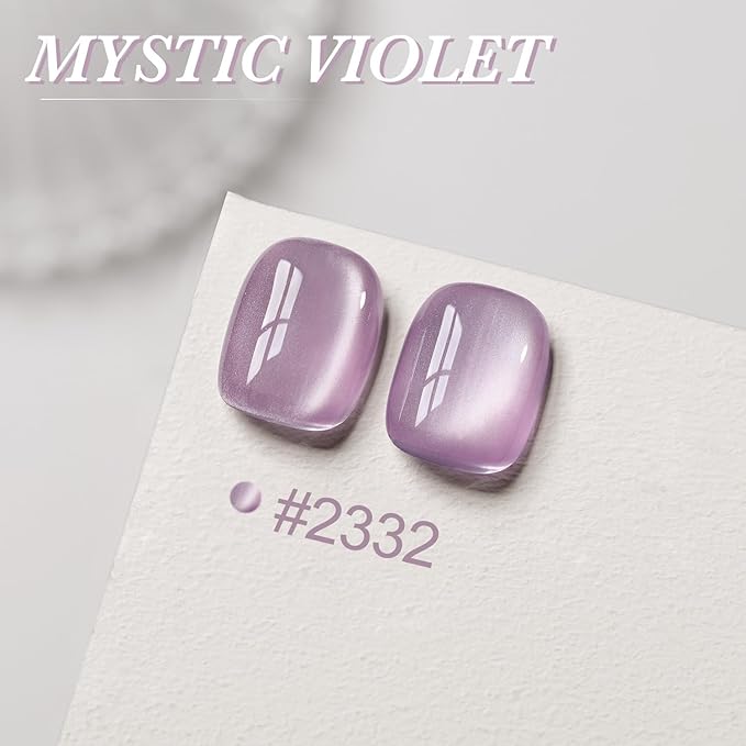 GAOY Jelly Purple Cat Eye Gel Nail Polish, 16ml Glitter Holographic Nail Polish with Magnet, Reflective Translucent UV Gel, 2332 Mystic Violet