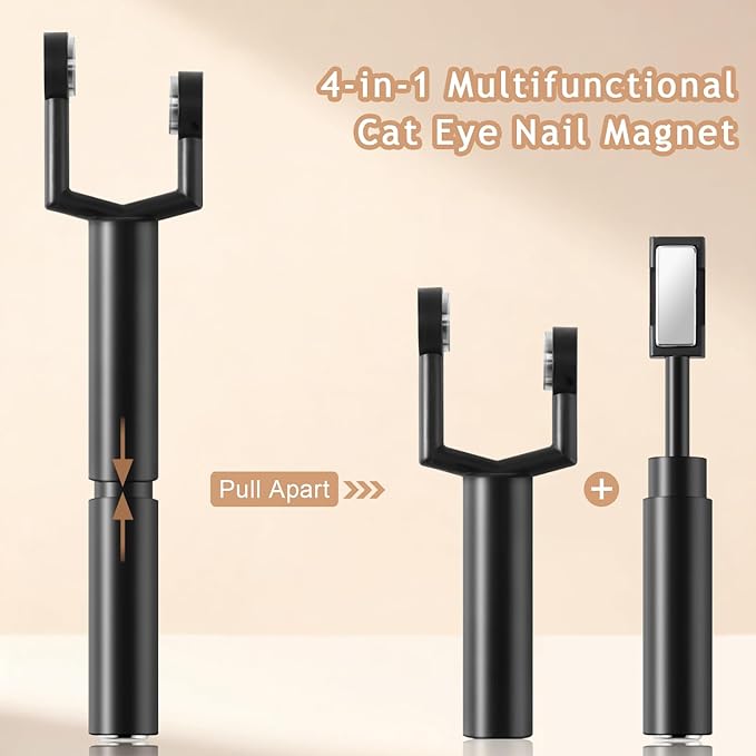 4-in-1 Cat Eye Nail Magnet Set, Y-Shaped Magnet & Double-Ended Magnetic Wand with Square Nail Art Magnet Tool for Magnetic Gel Polish, Multifunctional Manicure Salon Supplies