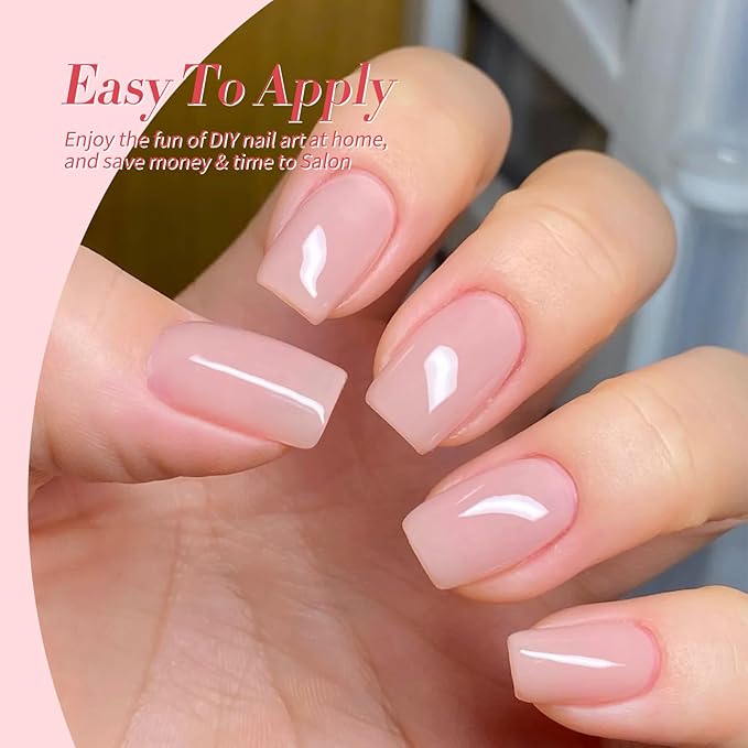 Born Pretty Milky White Jelly Nude Pink Gel Nail Polish Set,Valentine's Day Nude Pink Sheer Translucent Gel Polish Milky Natural Gel Polish Set Nail Art Manicure DIY Kit Home Salon 6PCS 7ML