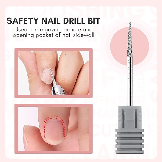 Makartt Nail Drill Bit:Cuticle Bit for Nail Drill 3/32" Safety Under Carbide Cuticle Cleaner Bit for Prep, Trimmer, Professional Art tools for manicure,Needle shape Fine-F