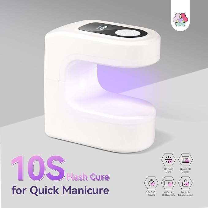 SAVILAND Essentials Mini UV Nail Lamp: 10S Rechargable Flash Cure Lamp U V Light for Gel Polish Nail U V Light LED Display 2 Timers Nail Light Portable Gel Nail Flash Cure Light Nail Dryer Manicure