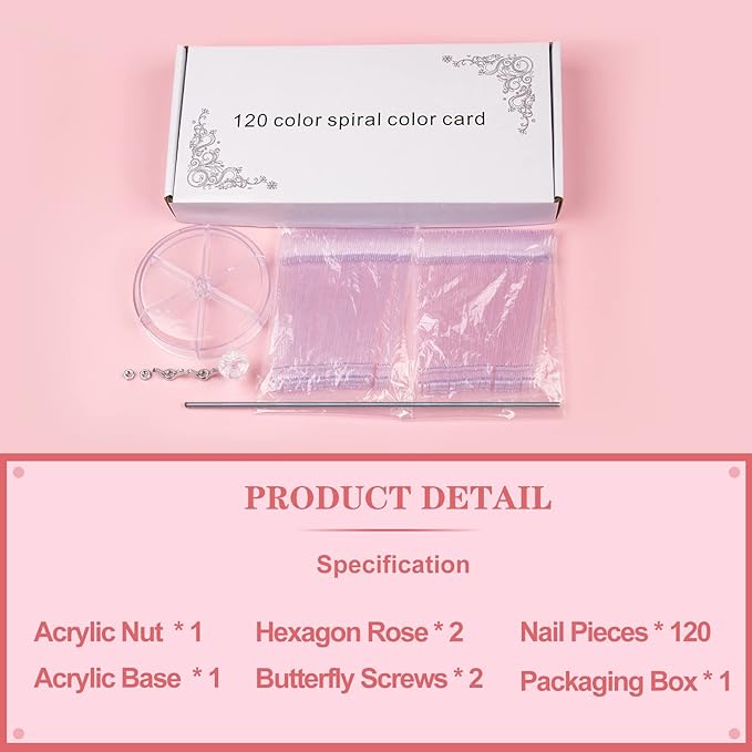 Subay Nail Swatch Sticks, 120Pcs Clear Color Swatches Display for Gel Polish, Spiral Sample Practice Sticks, Transparent Acrylic False Tips, Art Tools Accessories for Manicure