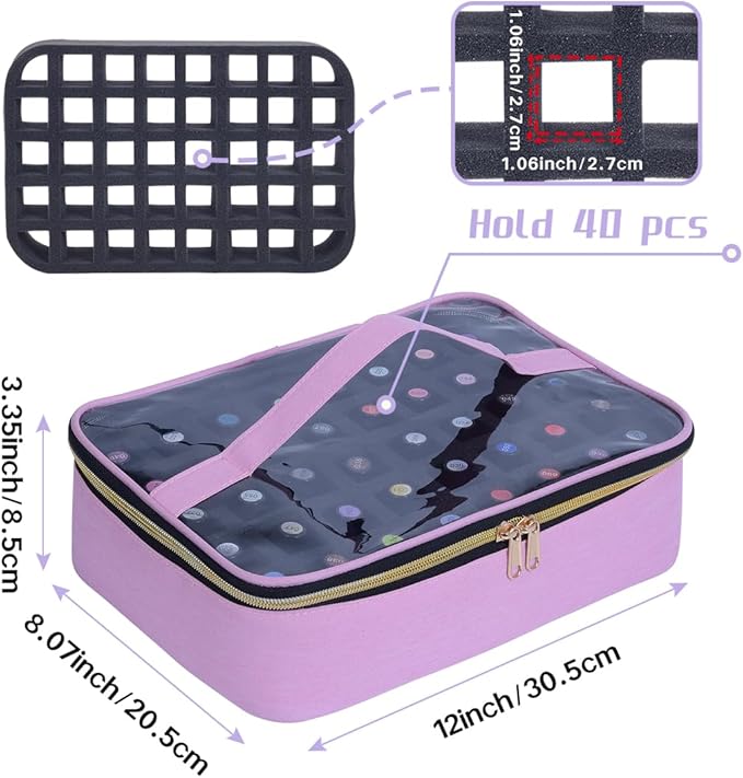 Small Clear Nail Polish Organizer Case Holds 40 Bottles(15ml-0.5fl.oz) Multifunctional Nail Polish Bag, Cosmetic Travel Makeup Bags for Women, Pink