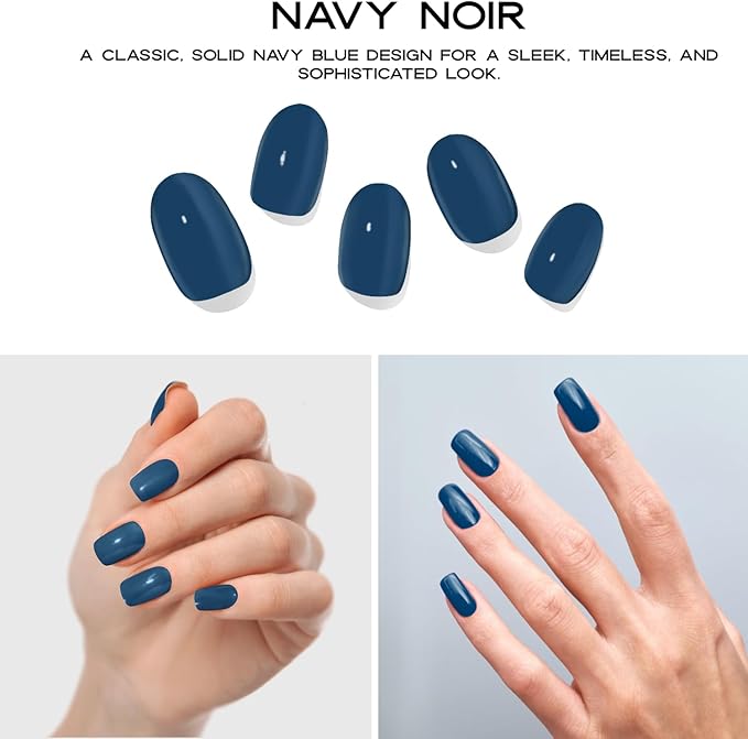 Semi-Cured Gel Nail Strips - 20 Salon-Quality Gel Sticker with UV Light Required, Long Lasting, Easy Application & Removal, Includes Prep Pad, Nail File, Wooden Stick (Blue Noir)