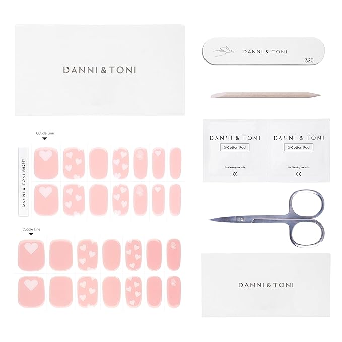 DANNI & TONI Semi Cured Gel Nail Strips Valentine's Day Hearts Gel Nail Wraps Gifts for Women | Aurora Love
