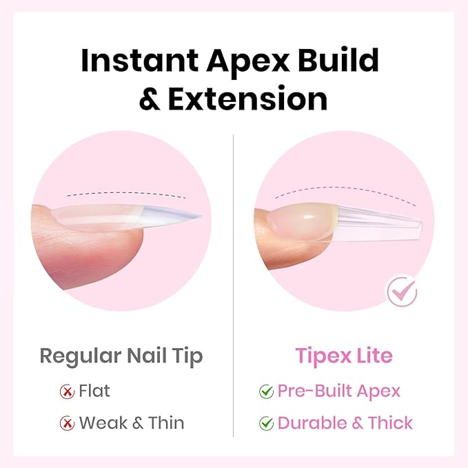 Beetles Tipex Lite Nail Tips Kit with Dehydrator & Primer, Long Coffin Full Cover Clear Nails 256PCS 16 Sizes, Mini UV Lamp, 20g Solid Nail Glue, Base & Top Coat, All-in-One Nail Starter Kit