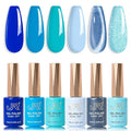 JR Blue Gel Nail Polish Set, 16ml Full Size Bottle 6 Colors Blue 9D Cateye Glitter Nail Gel Polish Gift Soak Off Led Nail Art Kit Salon DIY Colorful Bottle I