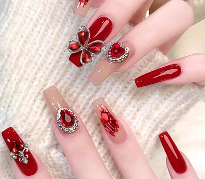 60 Pcs Heart Nail Charms, Rhinestone Red Butterflies Nail Art Gems, Star Heart Butterfly Charms Decorations Sailor Moon Acrylic Nail Accessories for Women DIY Crafts 2