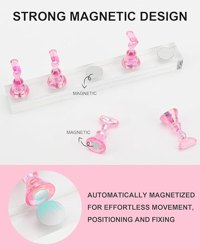 Nail Stand for Press Ons, Nail Holder for Painting Nails, Upgraded Solid Acrylic Magnetic Fake Nail Stands Tips, 3 Nail Holder with Double-sided Tape Practice Nail Art Tools