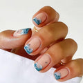 Summer Press on Nails Medium Square Fake Nails Beach False Nails French Tip Nails Press ons with Wave Designs Acrylic Nail Full Cover Glue on Nails Artificial Stick on Nails for Women Manicure 24Pcs