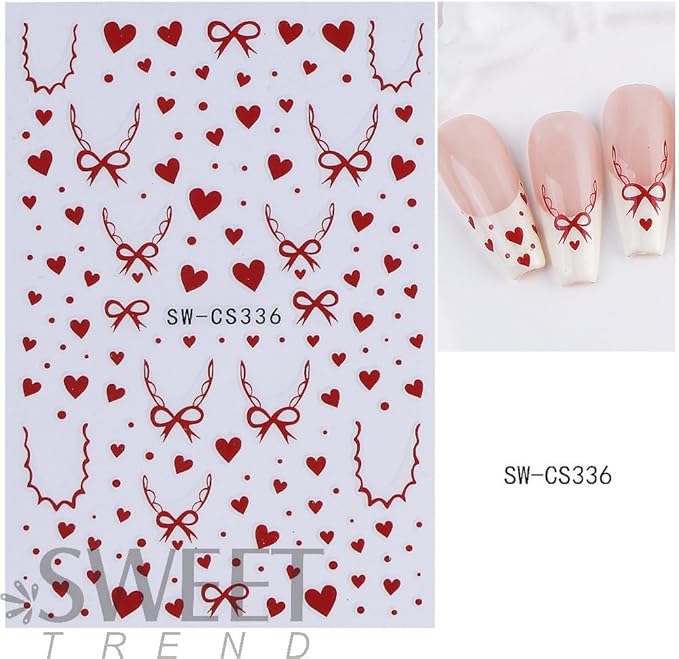 Valentines Day Nail Stickers Red Hearts Nail Decals Cute Yellow Love Nail Designs Multi Kawaii Bow Lace French Tips Nails Supplies Spring Holiday Nails Art Supplies for Women DIY Manicure 4 Sheet