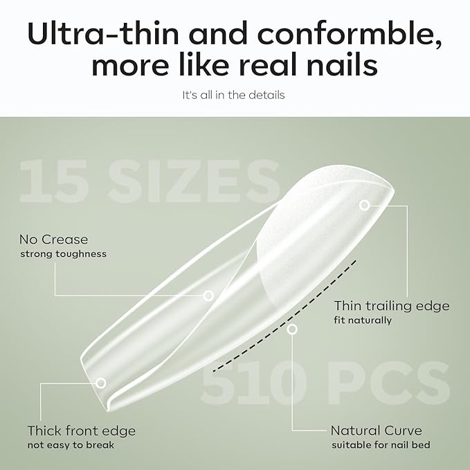 modelones X Nail Gel Kit, Fake Nails Long Coffin, 9-in-One Glue Prep Dehydrator & Portable Mini U V Light Acrylic Clipper, 500Pcs Coffin Tips for Extension Kit DIY Salon Home Gifts for Women
