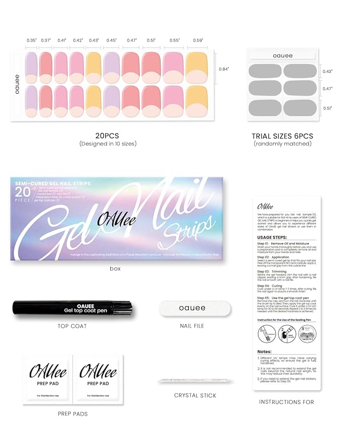 Semi Cured Gel Nail Strips | Built-In Gel Top Coat | UV Light Required | Salon Quality, Easy Application And Removal (Colorful Paradise）