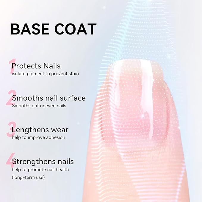 Base Coat and Top Coat, Clear Regular Nail Polish, Rich in VE Calcium Quick Air Dry Nail Strengthening Non Gel, 2Pcs Vegan Base Chip Resistant High Shine Long-lasting Nail Art Gift Set