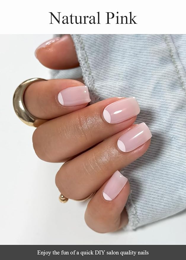 Semi Cured Gel Nail Strips (Natural Pink), Sheer, 20 Pcs Gel Nail Wraps, Stickers, UV Light Required, Salon Quality, Long Lasting