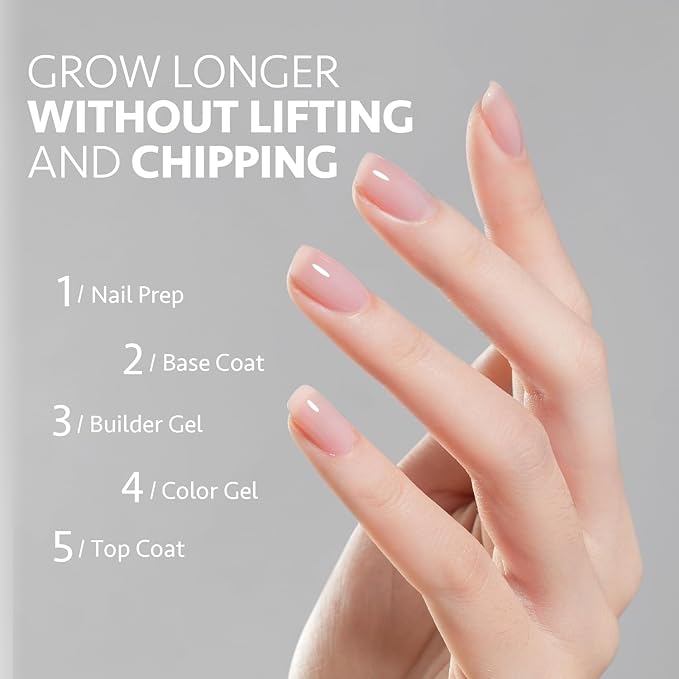 GAOY 2 Pcs 16ml Clear Builder Gel for Nails, Nail Strengthener in a Bottle, Nail Extension Hard Gel, Soak Off Long Lasting UV Light Cure, Base Coat Top Coat Needed