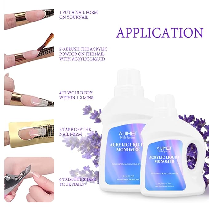 AIJIMEI Acrylic Liquid Monomer 17OZ, Acrylic Nail Liquid Monomer 500ml, For Acrylic Powder & Liquids, Non-Toxic, Glossy Finish, 475g