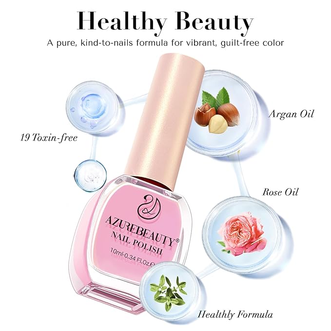 AZUREBEAUTY Nail Polish Set, 4 Colors Pastel Spring Macarons Pink Blue Green Yellow Quick Dry Natural Easter Gift Fingernail Lacquer Strengthening Kit with Top Coat DIY Salon at Home